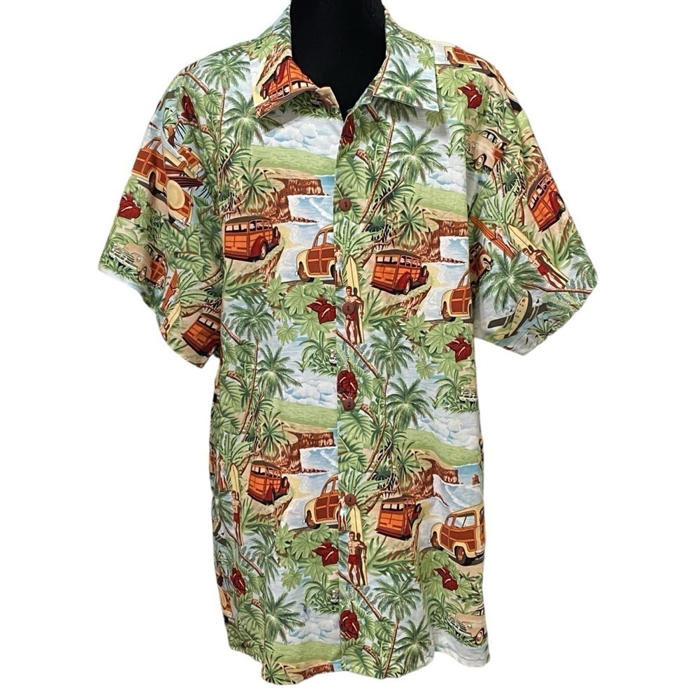 Cotton Scrubs & Co Hawaiian Shirt Surf Woody Tropical Print Size Large